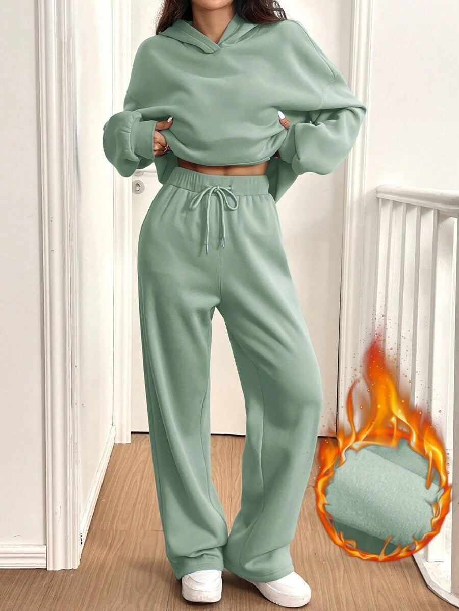 Women’s Street Fashion Solid Color Two‑Piece Set (Top + Pants)